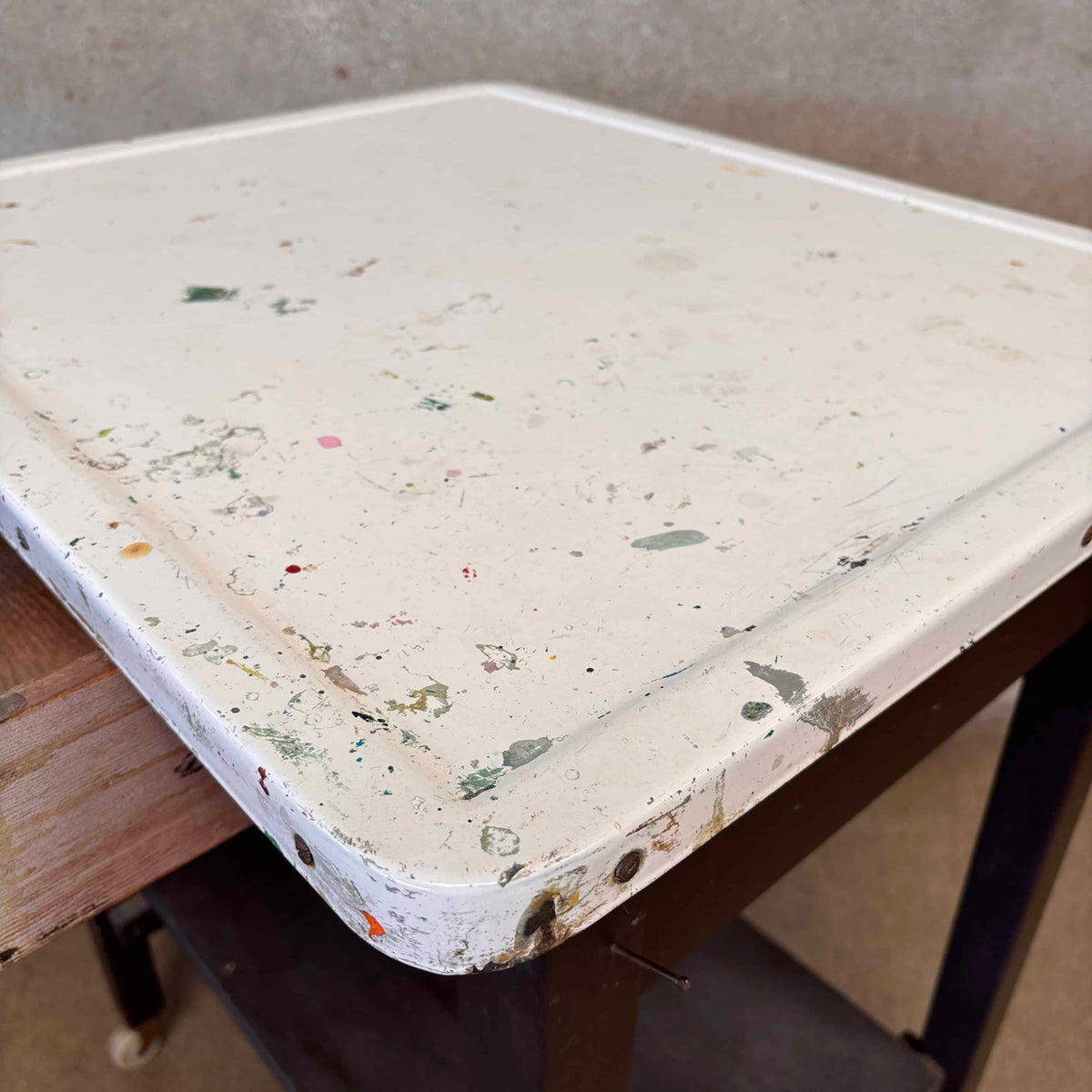 Vintage Industrial Porcelain Enamel Bar Cart