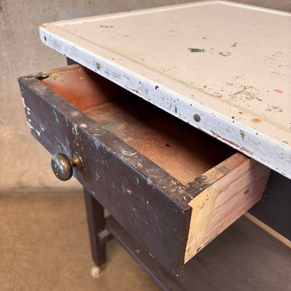 Vintage Industrial Porcelain Enamel Bar Cart