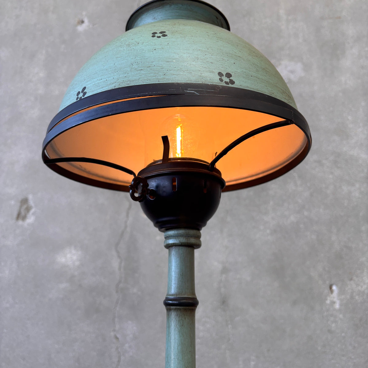 Mid Century Original Painted Toleware Wood & Metal Floor Lamp