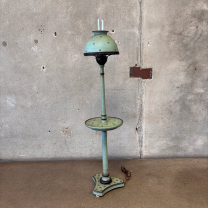 Mid Century Original Painted Toleware Wood & Metal Floor Lamp