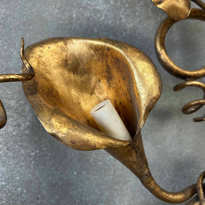 Italian Mid Century Modern Gilt Metal Wall Sconce (Working)