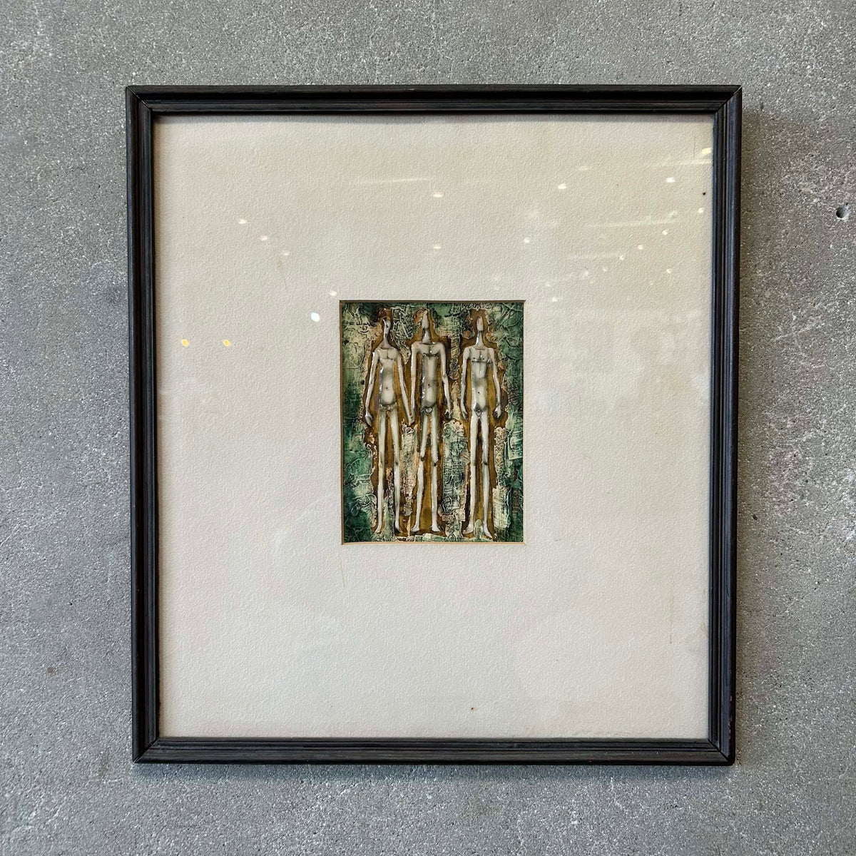 Acrylic on Chip Board "3 Figures" Dated 1967