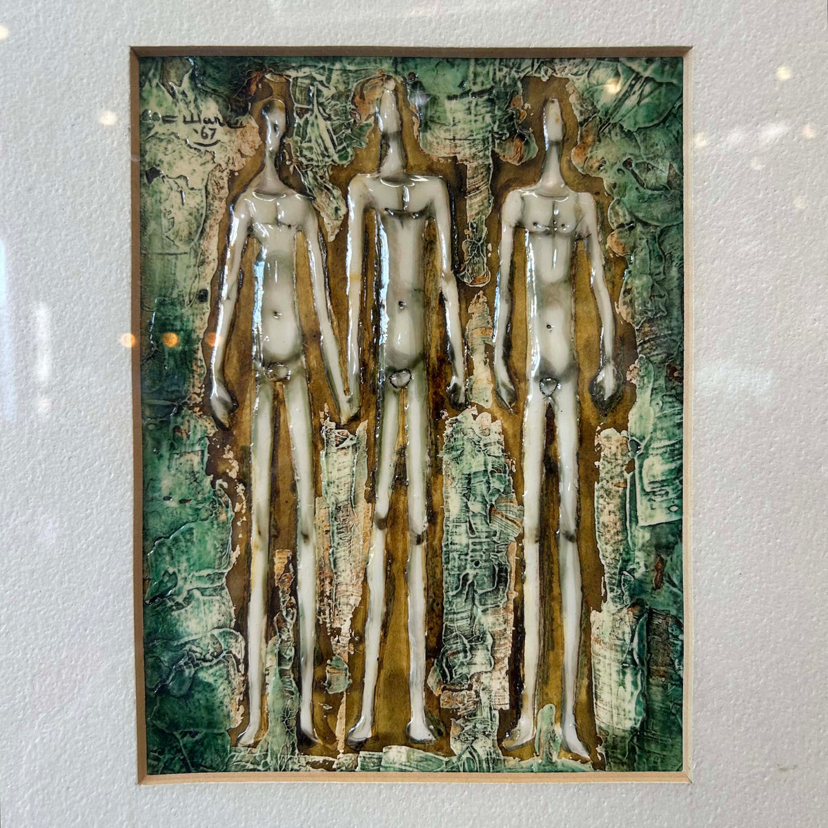 Acrylic on Chip Board "3 Figures" Dated 1967
