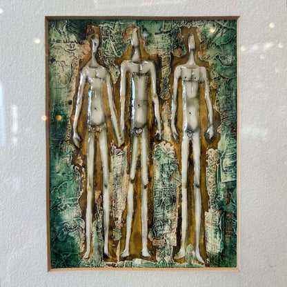 Acrylic on Chip Board "3 Figures" Dated 1967