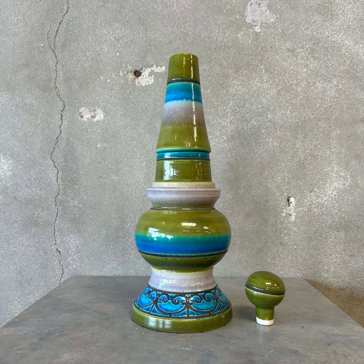 Mid Century Bitossi for Raymore Ceramic Vessel w/ Removable Round Top