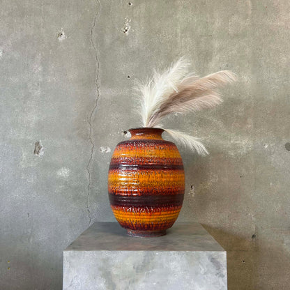 Vintage Orange-Red Fat Ceramic Vase