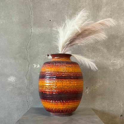 Vintage Orange-Red Fat Ceramic Vase