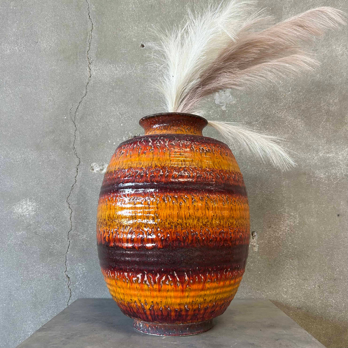 Vintage Orange-Red Fat Ceramic Vase