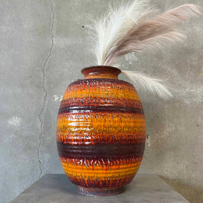 Vintage Orange-Red Fat Ceramic Vase