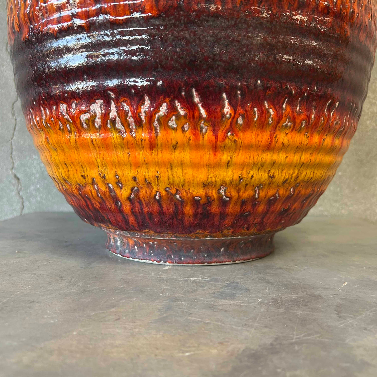 Vintage Orange-Red Fat Ceramic Vase