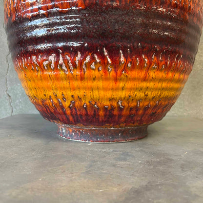 Vintage Orange-Red Fat Ceramic Vase