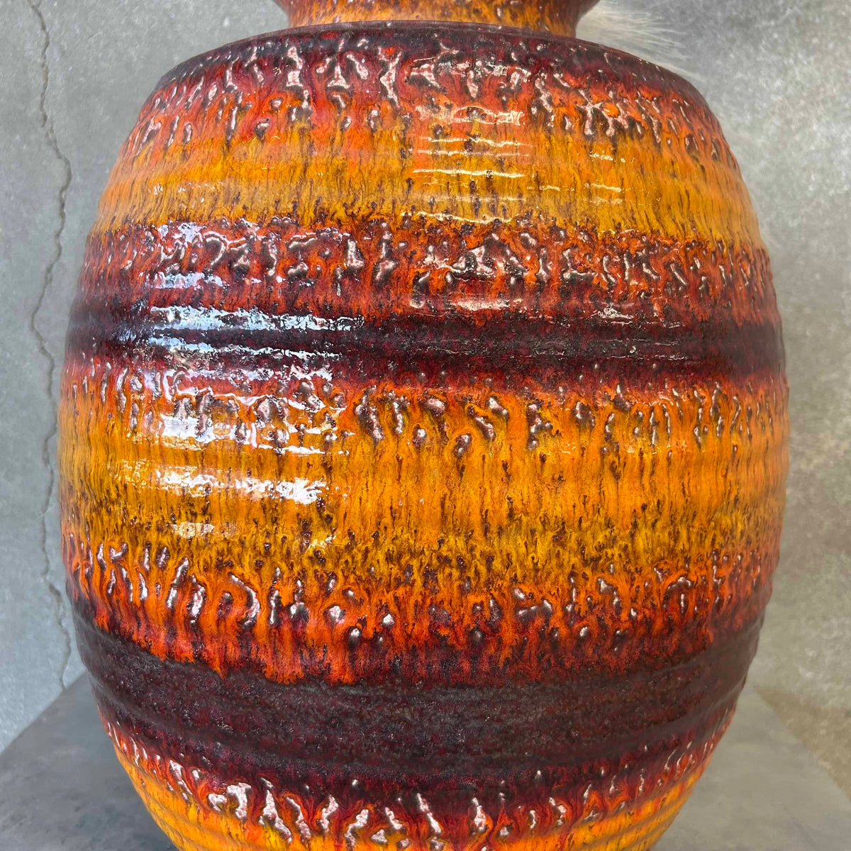 Vintage Orange-Red Fat Ceramic Vase