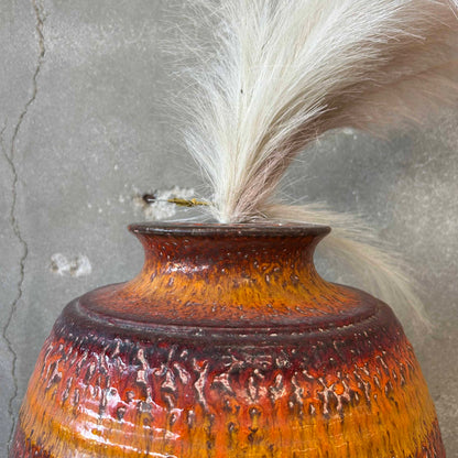 Vintage Orange-Red Fat Ceramic Vase