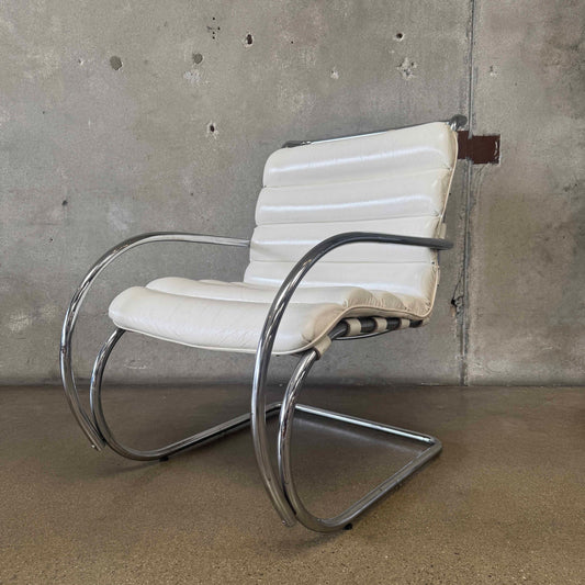Vintage MK Knoll Lounge Chair - White Leather & Chrome