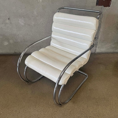 Vintage MK Knoll Lounge Chair - White Leather & Chrome