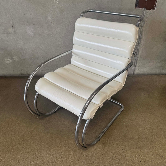 Vintage MK Knoll Lounge Chair - White Leather & Chrome