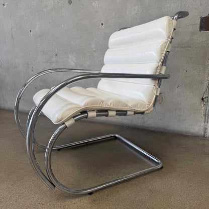 Vintage MK Knoll Lounge Chair - White Leather & Chrome