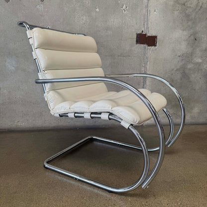 Vintage MK Knoll Lounge Chair - White Leather & Chrome