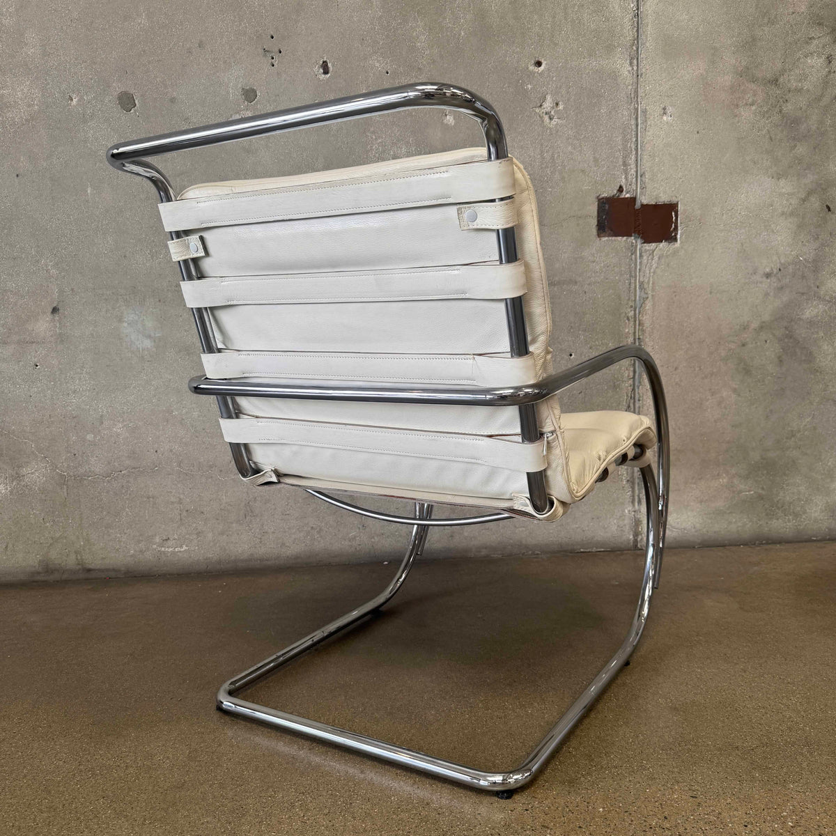 Vintage MK Knoll Lounge Chair - White Leather & Chrome