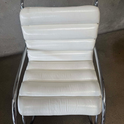 Vintage MK Knoll Lounge Chair - White Leather & Chrome