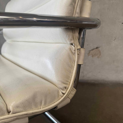 Vintage MK Knoll Lounge Chair - White Leather & Chrome