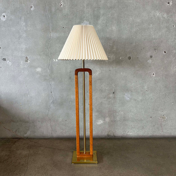 Vintage Oak & Brass Floor Lamp