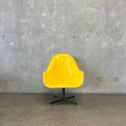 Vintage Mid Century Modern Yellow Swivel Chair With Snake Texture