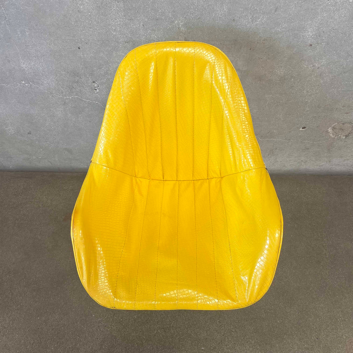 Vintage Mid Century Modern Yellow Swivel Chair With Snake Texture
