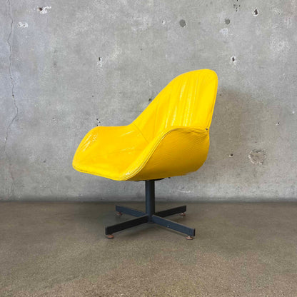 Vintage Mid Century Modern Yellow Swivel Chair With Snake Texture