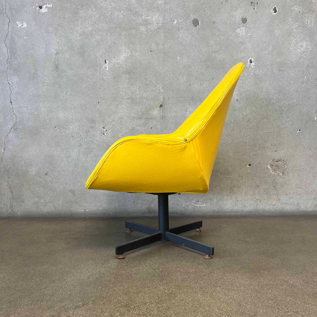Vintage Mid Century Modern Yellow Swivel Chair With Snake Texture