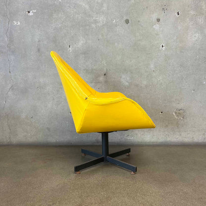 Vintage Mid Century Modern Yellow Swivel Chair With Snake Texture