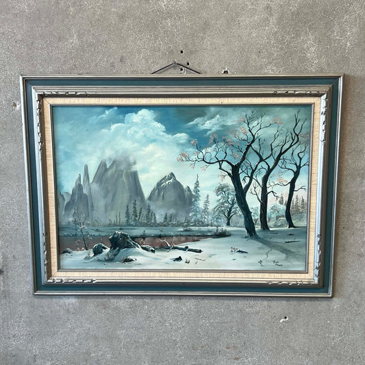 Vintage Painting "Winter Scene" - Signed Jim Maxey, Dated 1976