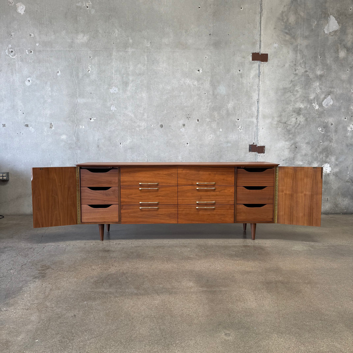 Mid Century Modern 12 Drawer Dresser in Danish Walnut