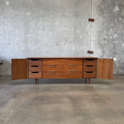 Mid Century Modern 12 Drawer Dresser in Danish Walnut