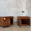 Founders - Maurice Villency Mid Century Modern Pair Walnut & Brass Nightstands