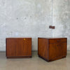 Founders - Maurice Villency Mid Century Modern Pair Walnut & Brass Nightstands