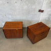 Founders - Maurice Villency Mid Century Modern Pair Walnut & Brass Nightstands