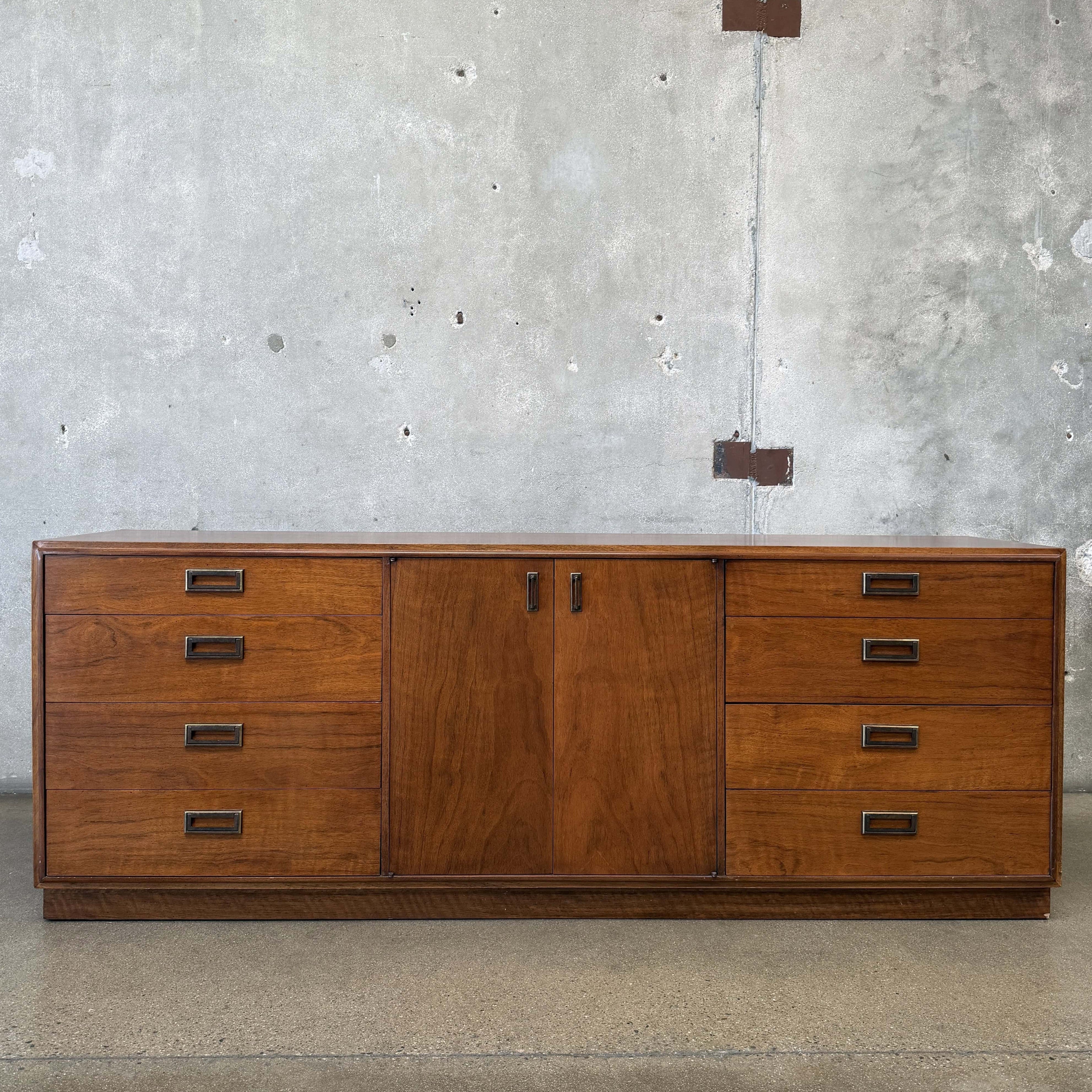 Maurice Villency Mid Century Modern Walnut & Brass 12-Drawer Dresser Maurice Villency Mid Century Modern Walnut & Brass 12-Drawer Dresser