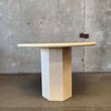 Vintage Beige Round Pedestal Marble Dining Table