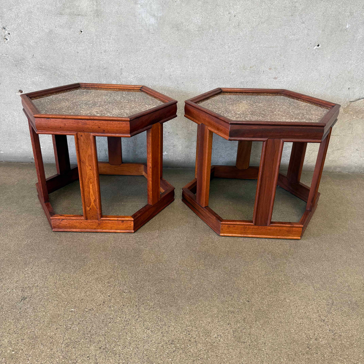 Mid Century Modern Pair of Hexagon Side Tables