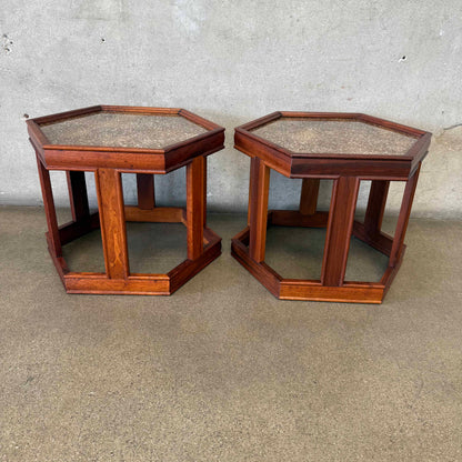 Mid Century Modern Pair of Hexagon Side Tables
