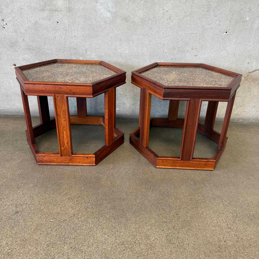 Mid Century Modern Pair of Hexagon Side Tables