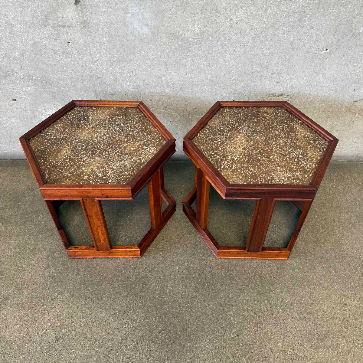 Mid Century Modern Pair of Hexagon Side Tables