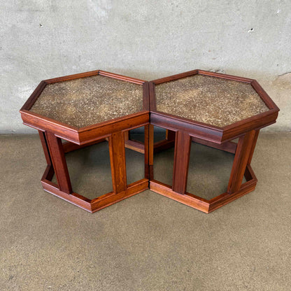 Mid Century Modern Pair of Hexagon Side Tables