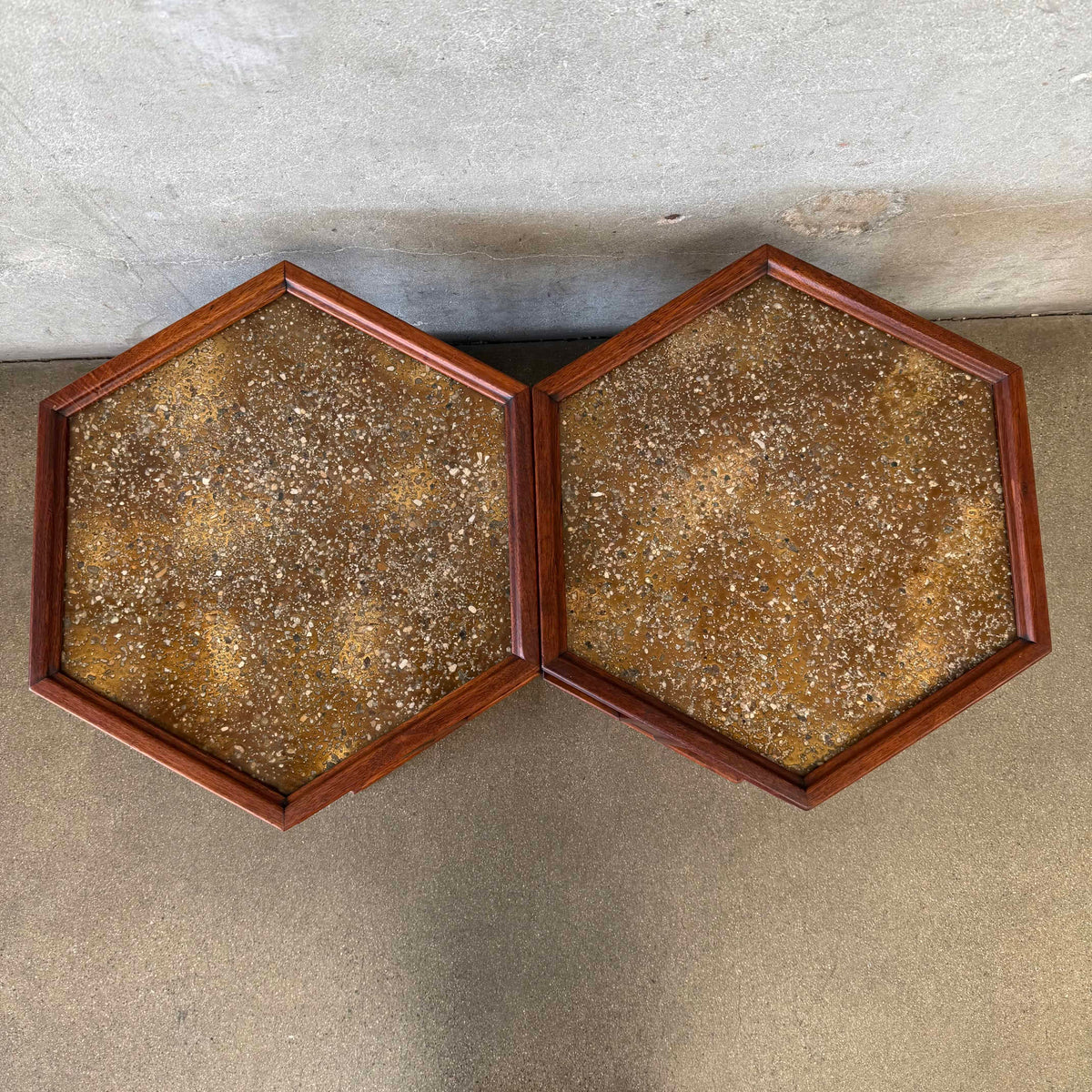 Mid Century Modern Pair of Hexagon Side Tables