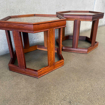 Mid Century Modern Pair of Hexagon Side Tables