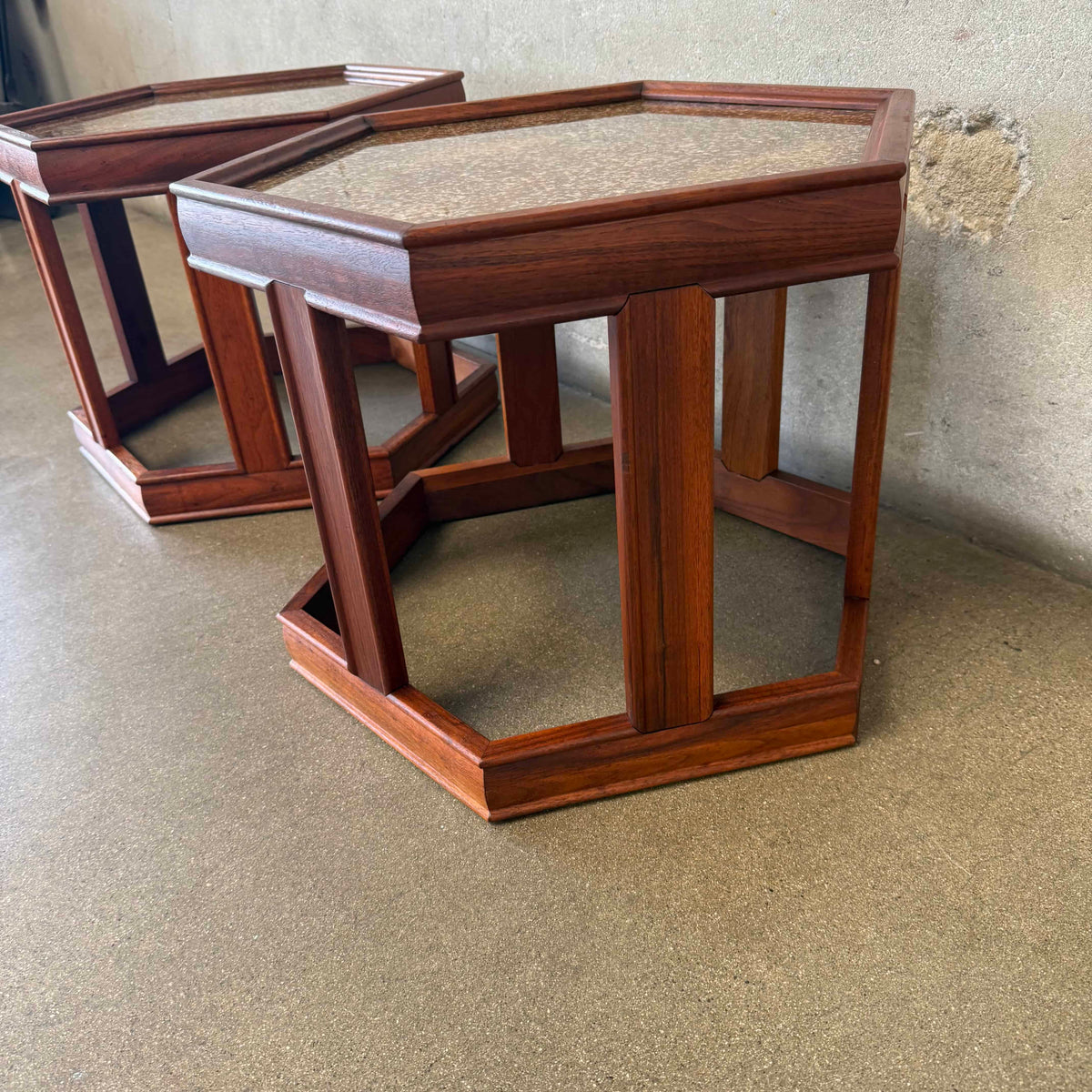 Mid Century Modern Pair of Hexagon Side Tables