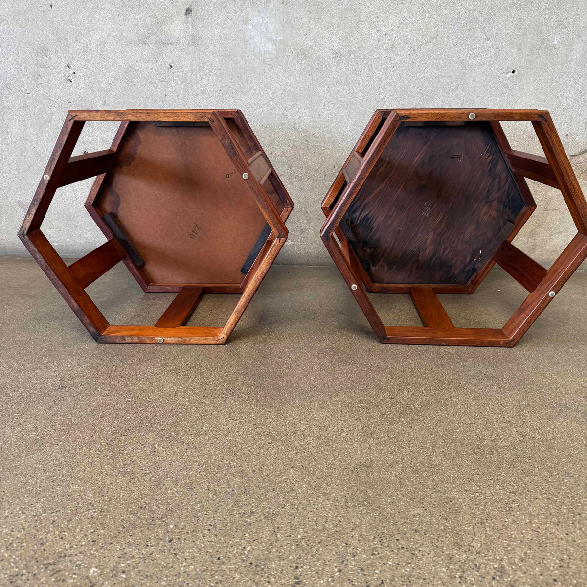 Mid Century Modern Pair of Hexagon Side Tables