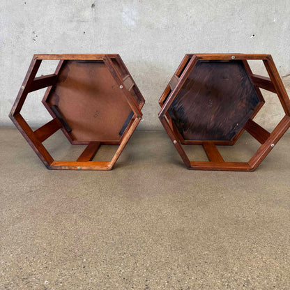 Mid Century Modern Pair of Hexagon Side Tables