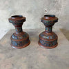 Pair of Antique Japanese Bronze & Enamel Lamp Bases / Candle Holders c. 1890–1920